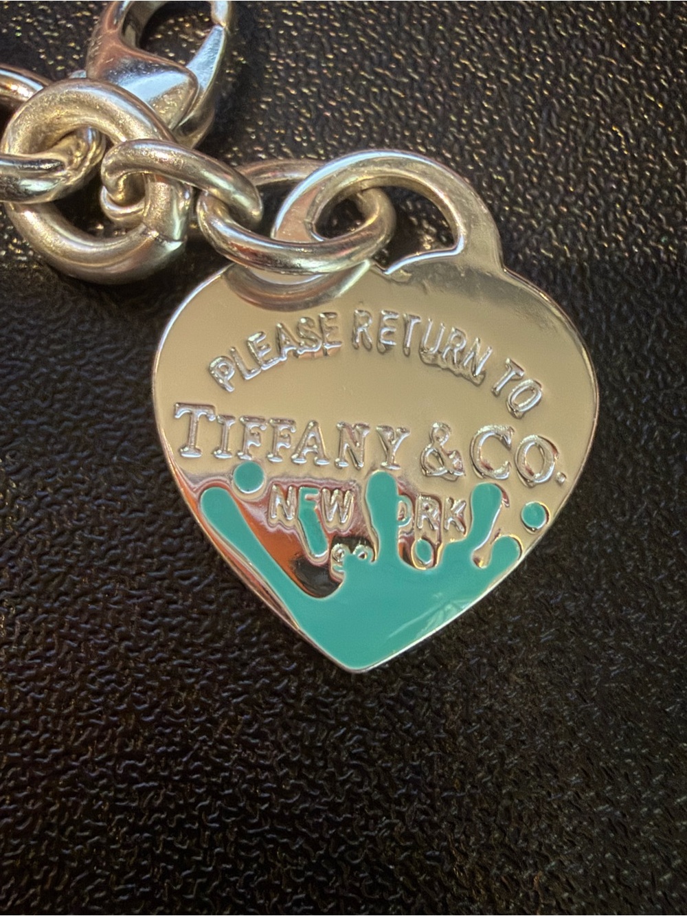 Tiffany & Co. (not authenticated) Sterling Heart Tag Charm with Blue Drip Accent